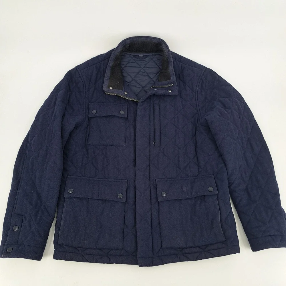 Bonobos Jacket Mens Large Blue Diamond Quilted Full Zip Wool Blend Barn Coat